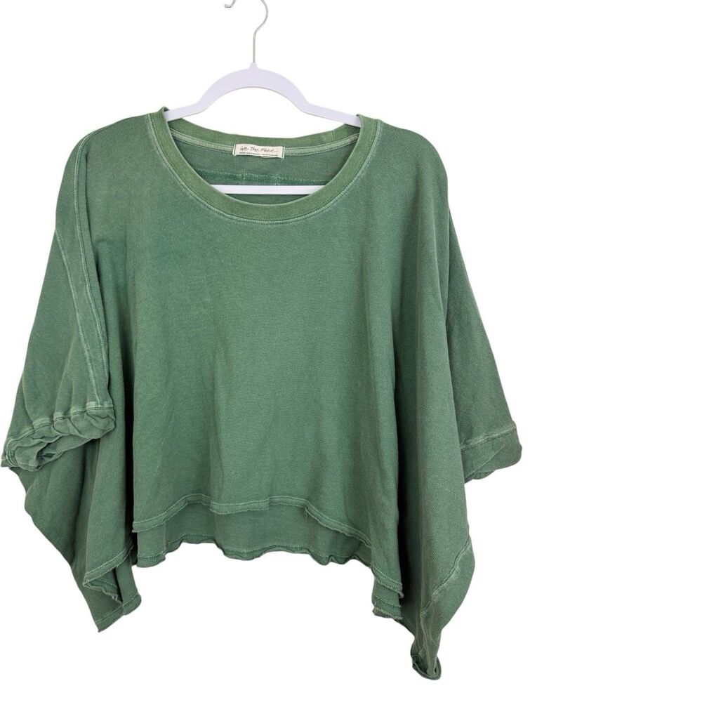 We The Free People Oversized Boxy Tee Sz Medium Short Dolman Sleeves Green